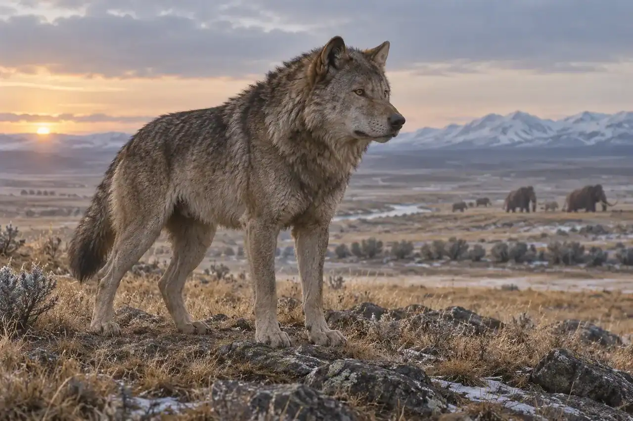 Natural-history reconstruction of a robust dire wolf in a Pleistocene North American grassland