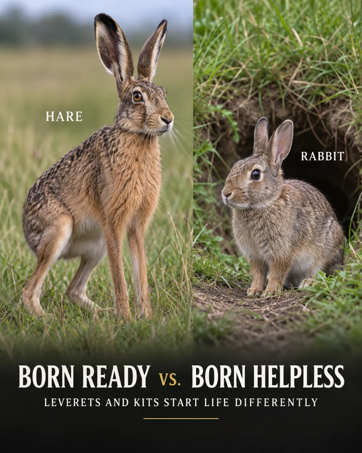 Brown hare and European rabbit compared in grassland habitats