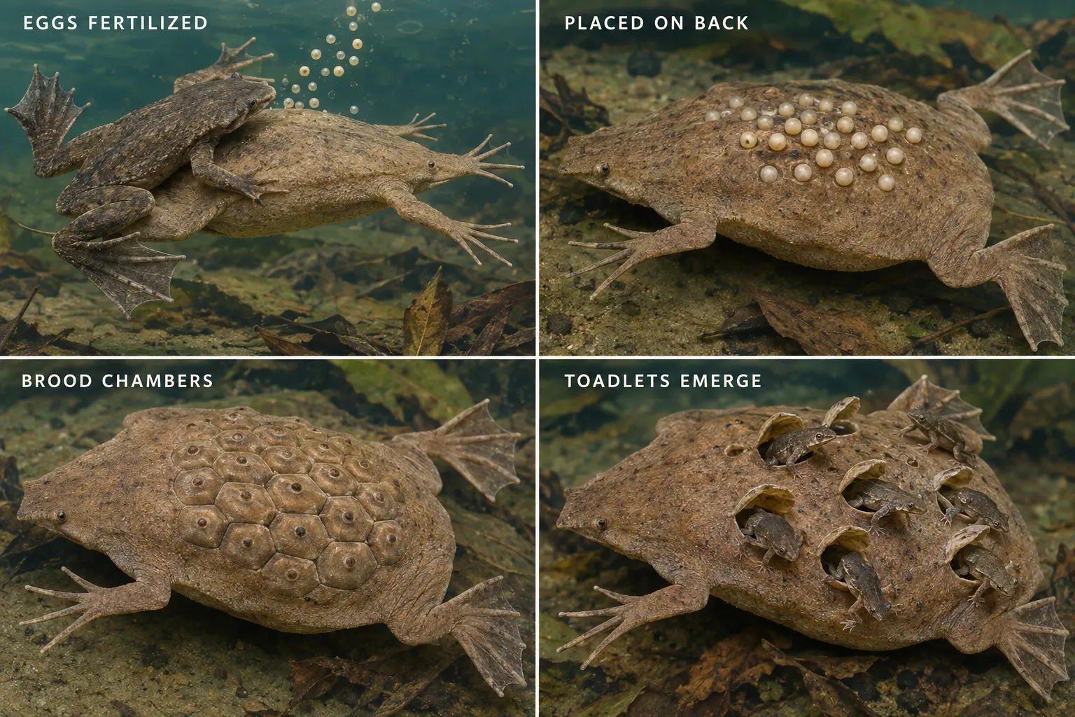 Four-stage reconstruction of Surinam toad dorsal brooding