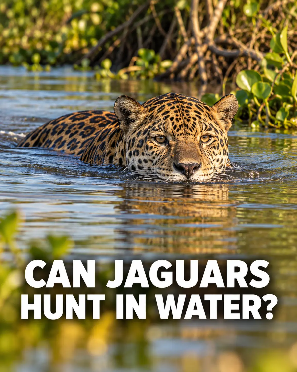 Jaguar swimming in a Pantanal wetland