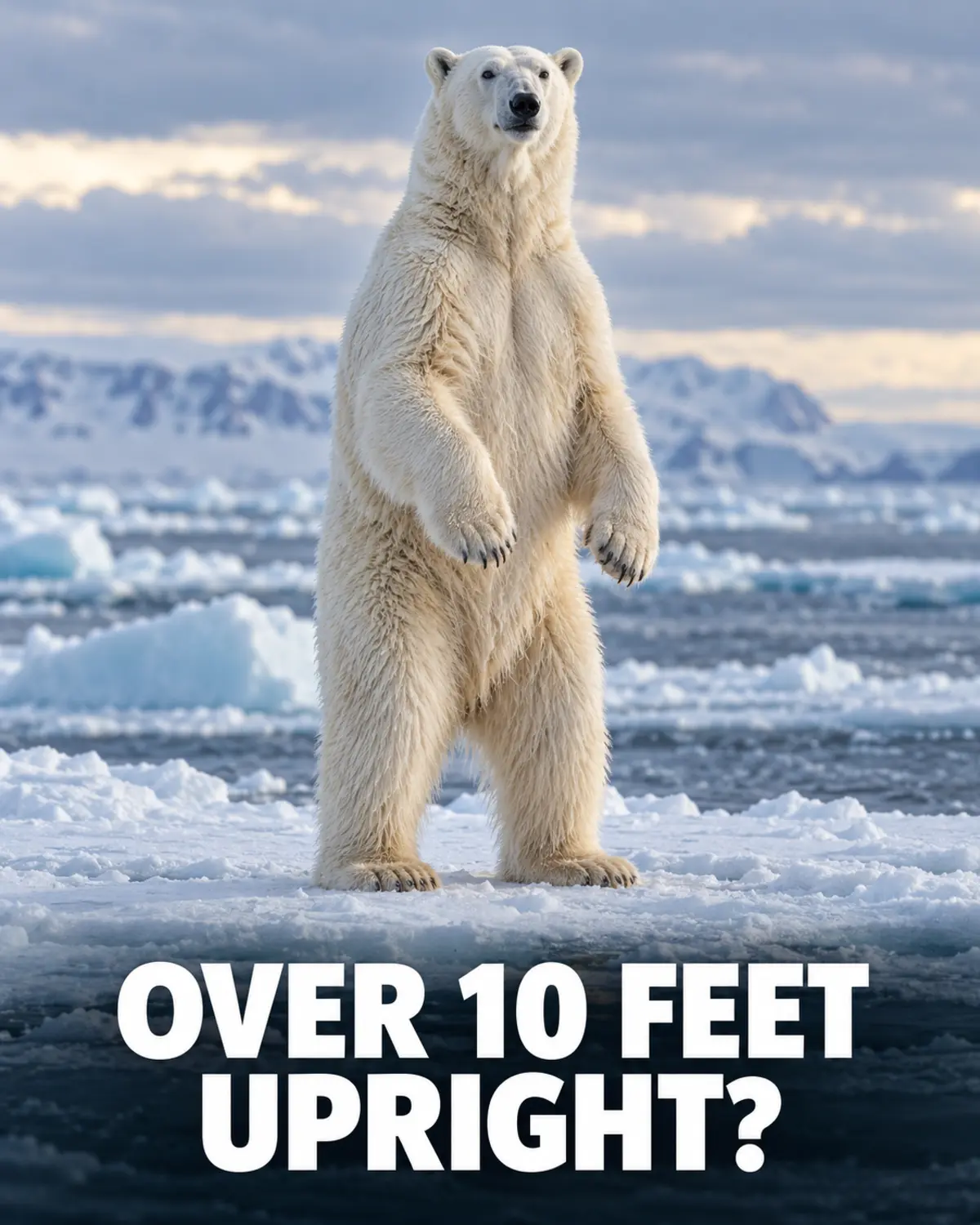 Polar bear standing upright on Arctic sea ice